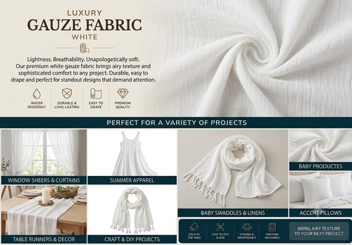 White 100 cotton gauze fabric - white,